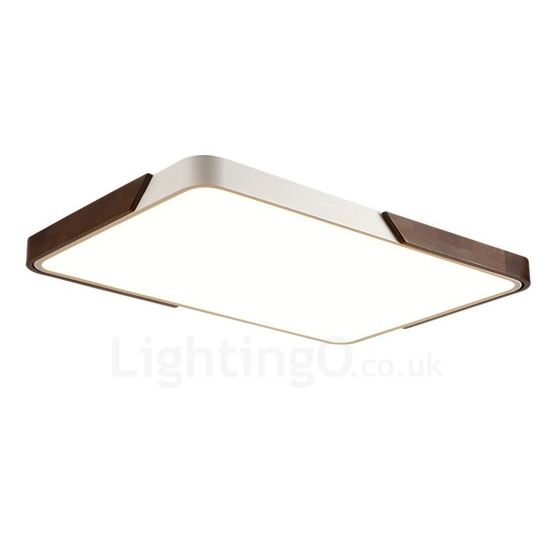 Lámpara de techo empotrada rectangular ultrafina de madera color nogal retro, regulable, con pantalla acrílica. También se puede usar como aplique de pared.