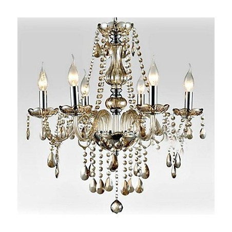 Lámpara de araña de cristal estilo palacio de 6 luces con bombilla de vela Lámpara de araña de cristal estilo palacio de 6 luces con bombilla de vela