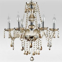 Lámpara de araña de cristal estilo palacio de 6 luces con bombilla de vela