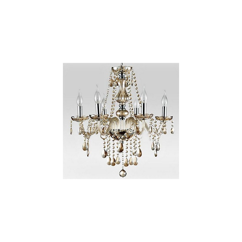 Lámpara de araña de cristal estilo palacio de 6 luces con bombilla de vela
