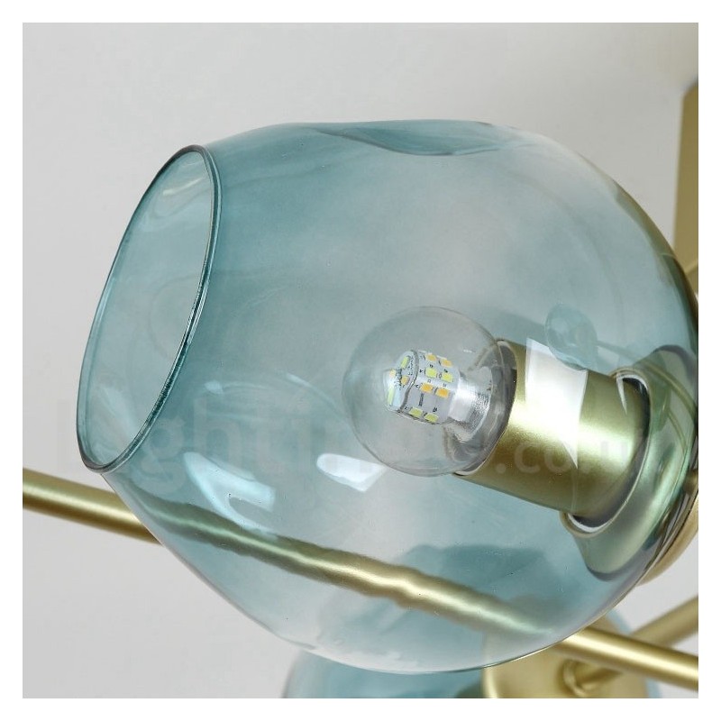 Lámpara de araña rústica de acero inoxidable de 3 luces con pantallas de vidrio transparente o azul