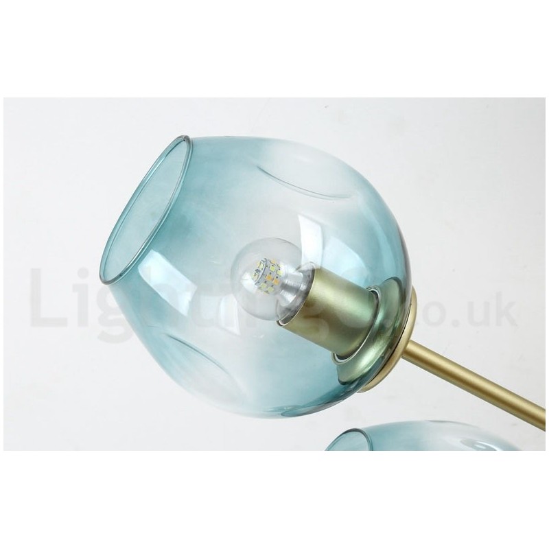 Lámpara de araña rústica de acero inoxidable de 6 luces con pantallas de vidrio transparente o azul