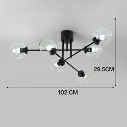 Lámpara de araña rústica de acero inoxidable de 6 luces con pantallas de vidrio transparente o azul