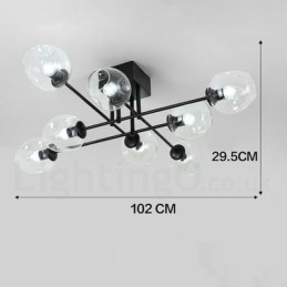 Lámpara de araña rústica de acero inoxidable de 8 luces con pantallas de vidrio transparente o azul