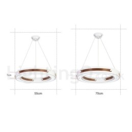 Lámpara colgante moderna contemporánea con forma de anillo en varios colores de madera y pantalla acrílica