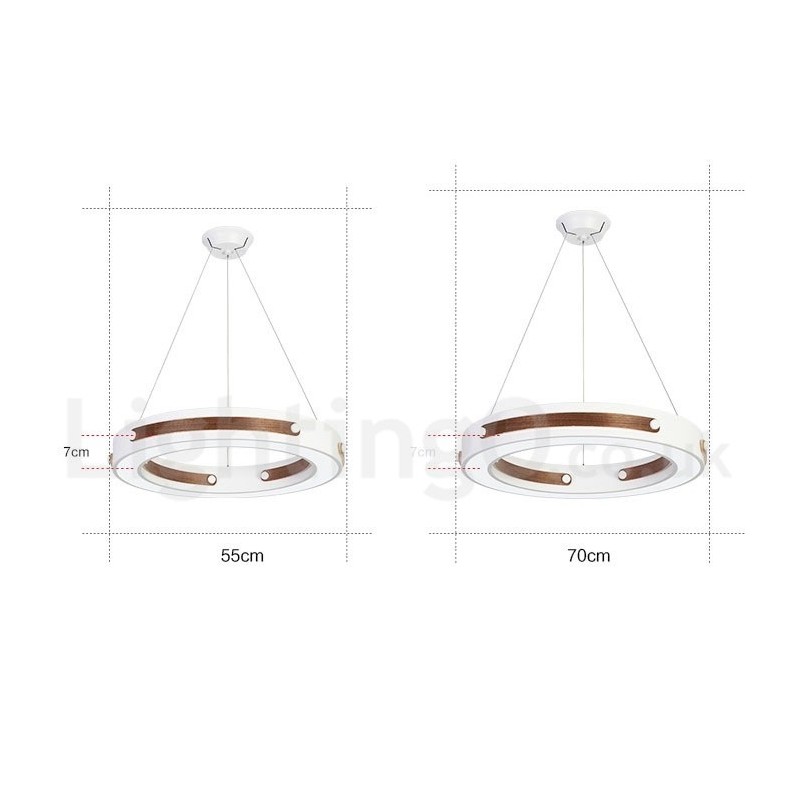 Lámpara colgante moderna contemporánea con forma de anillo en varios colores de madera y pantalla acrílica