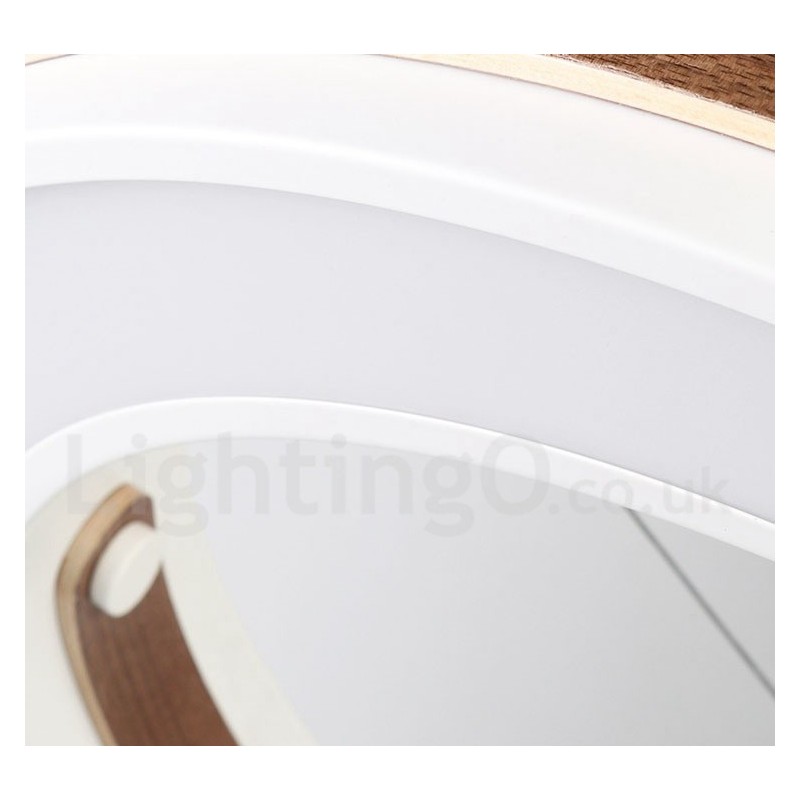 Lámpara colgante moderna contemporánea con forma de anillo en varios colores de madera y pantalla acrílica