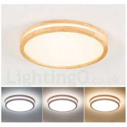 Lámpara de techo de madera redonda regulable con lente, moderna, contemporánea, de estilo nórdico, empotrada, con pantalla acrílica y control remoto. También se puede usar como luz de pared.