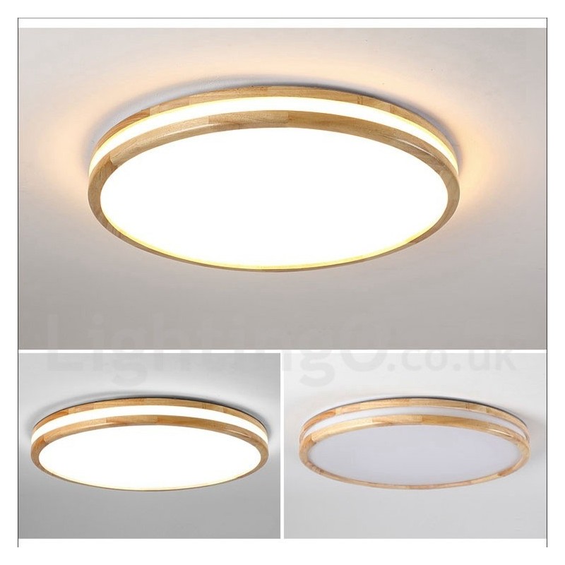 Lámpara de techo de madera redonda regulable con lente, moderna, contemporánea, de estilo nórdico, empotrada, con pantalla acrílica y control remoto. También se puede usar como luz de pared.