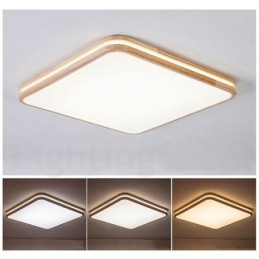Lámpara de techo empotrada de madera cuadrada con lente, moderna, contemporánea, estilo nórdico, con pantalla acrílica y control remoto. También se puede usar como luz de pared.