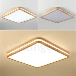 Lámpara de techo empotrada de madera cuadrada con lente, moderna, contemporánea, estilo nórdico, con pantalla acrílica y control remoto. También se puede usar como luz de pared.