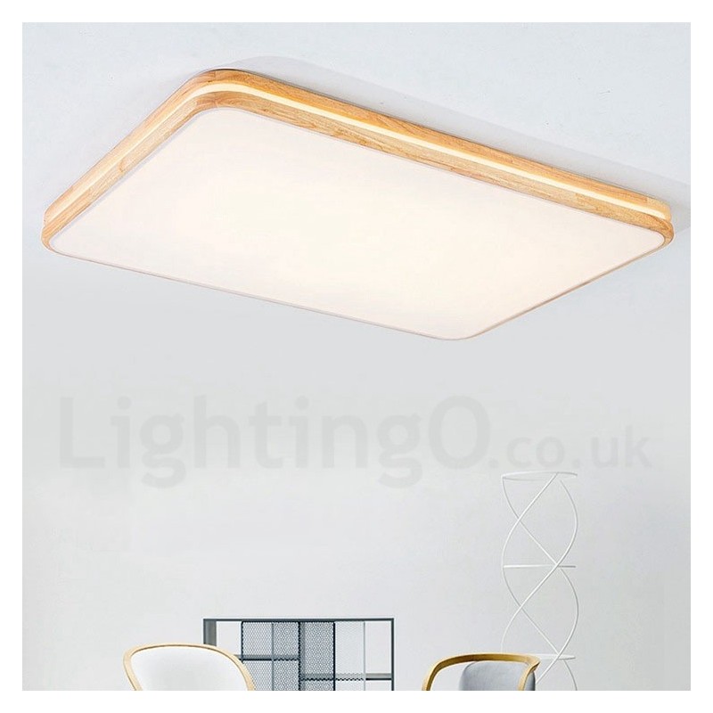 Lámpara de techo de madera rectangular regulable con lente, moderna, contemporánea, de estilo nórdico, empotrada, con pantalla acrílica y control remoto. También se puede usar como luz de pared.