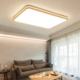 Lámpara de techo de madera rectangular regulable con lente, moderna, contemporánea, de estilo nórdico, empotrada, con pantalla acrílica y control remoto. También se puede usar como luz de pared.