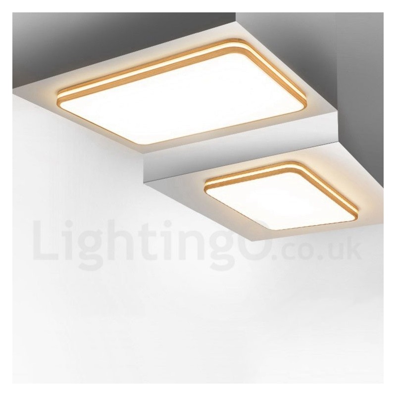 Lámpara de techo de madera rectangular regulable con lente, moderna, contemporánea, de estilo nórdico, empotrada, con pantalla acrílica y control remoto. También se puede usar como luz de pared.