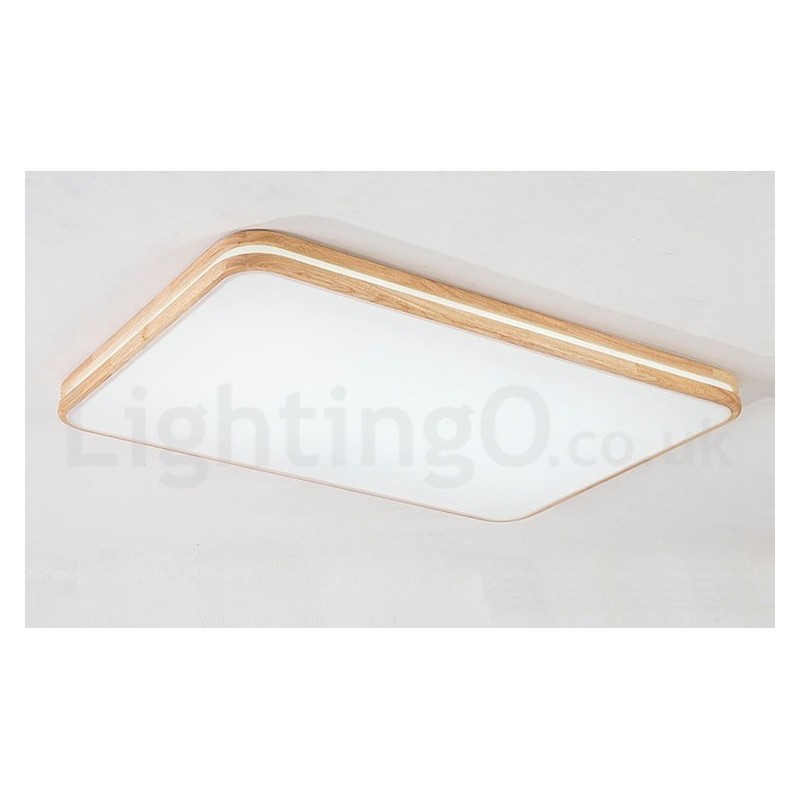 Lámpara de techo de madera rectangular regulable con lente, moderna, contemporánea, de estilo nórdico, empotrada, con pantalla acrílica y control remoto. También se puede usar como luz de pared.