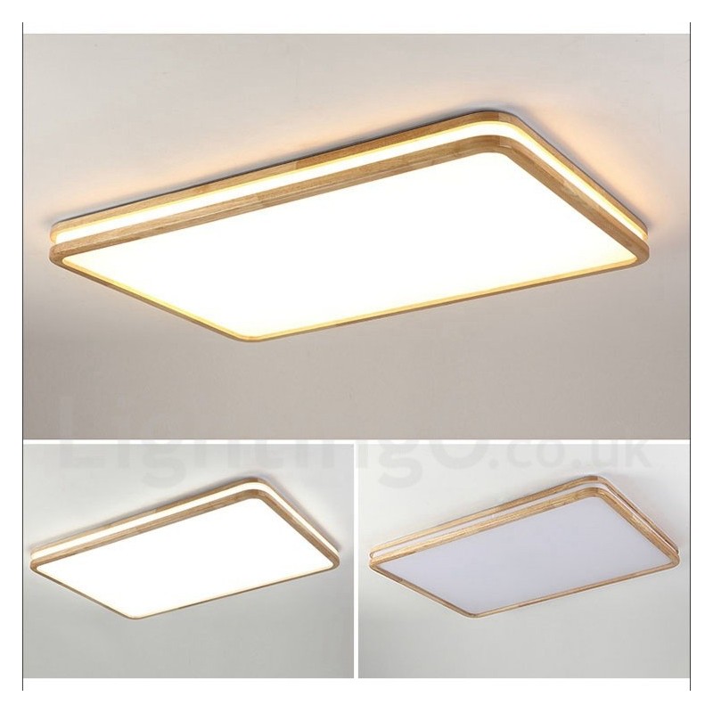 Lámpara de techo de madera rectangular regulable con lente, moderna, contemporánea, de estilo nórdico, empotrada, con pantalla acrílica y control remoto. También se puede usar como luz de pared.