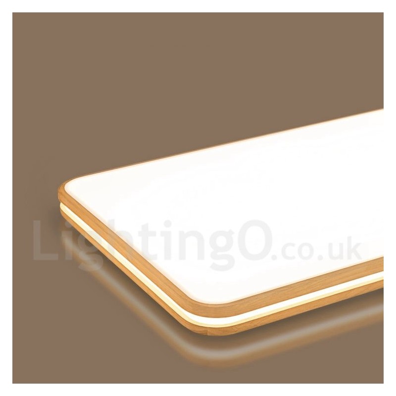 Lámpara de techo de madera rectangular regulable con lente, moderna, contemporánea, de estilo nórdico, empotrada, con pantalla acrílica y control remoto. También se puede usar como luz de pared.