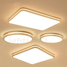 Lámpara de techo de madera rectangular regulable con lente, moderna, contemporánea, de estilo nórdico, empotrada, con pantalla acrílica y control remoto. También se puede usar como luz de pared.