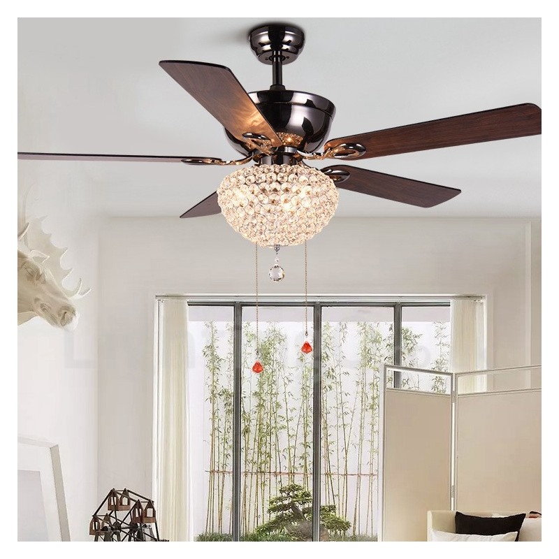 Ventilador de techo estilo americano de madera, retro, con control remoto, pantalla de cristal, motor silencioso de cobre puro, 132 cm (52")