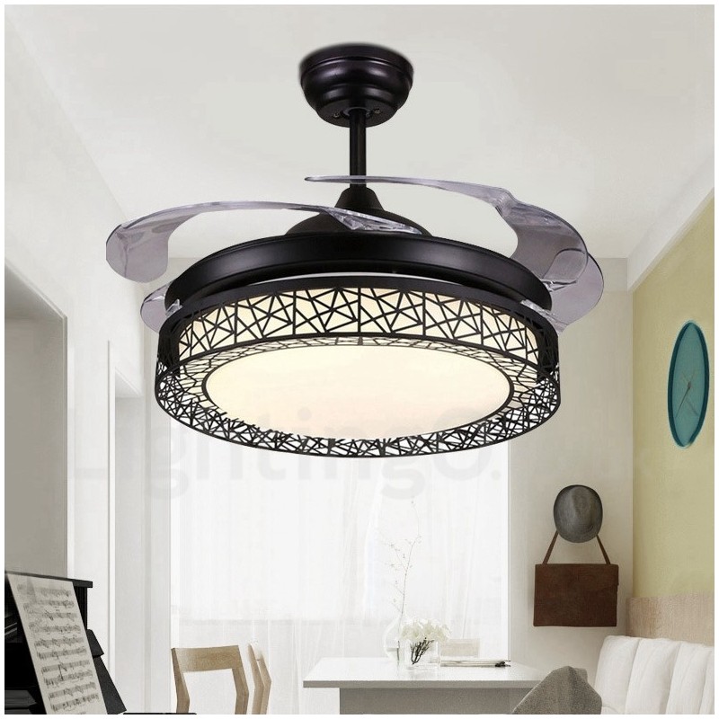 Ventilador de techo hueco, moderno y contemporáneo, con control remoto, pantalla acrílica, motor silencioso de cobre puro, 108 cm (42") x 91 cm (36")
