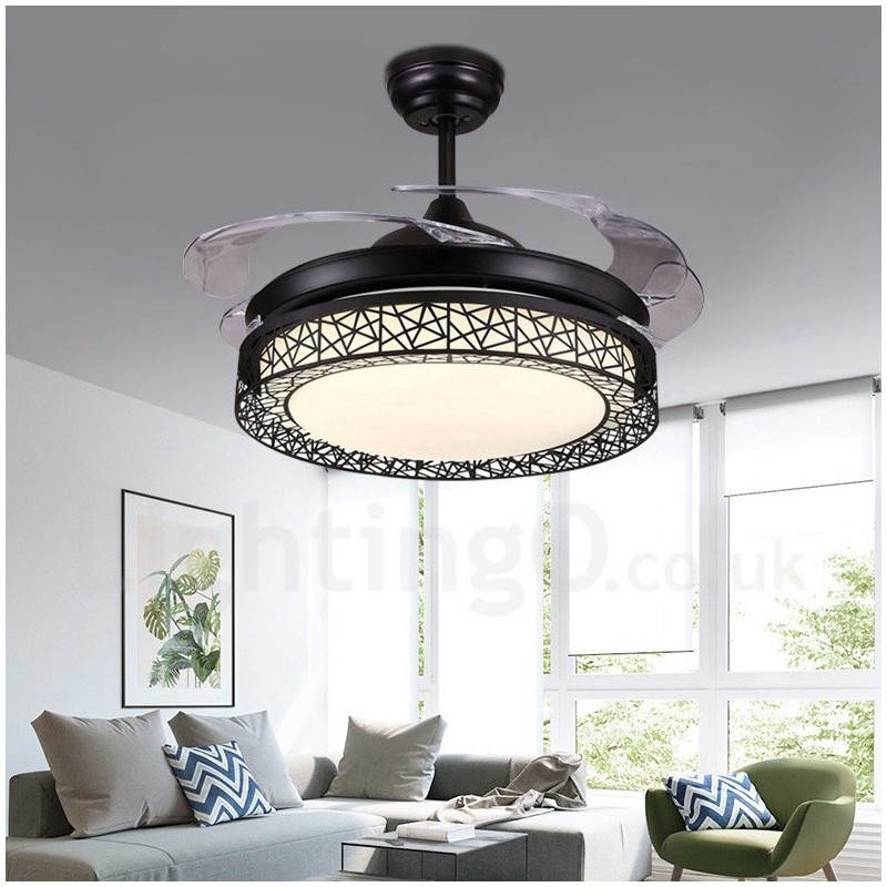 Ventilador de techo hueco, moderno y contemporáneo, con control remoto, pantalla acrílica, motor silencioso de cobre puro, 108 cm (42") x 91 cm (36")