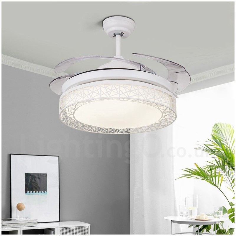 Ventilador de techo hueco, moderno y contemporáneo, con control remoto, pantalla acrílica, motor silencioso de cobre puro, 108 cm (42") x 91 cm (36")