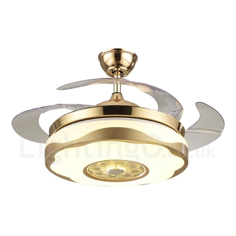 Ventilador de techo moderno y contemporáneo, con control remoto, color dorado, pantalla acrílica, motor silencioso de cobre puro, 108 cm (42") x 91 cm (36")