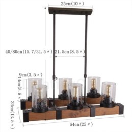 Lámpara de araña vintage de madera de 6 luces, estilo industrial, estilo loft, colgante lineal de madera.