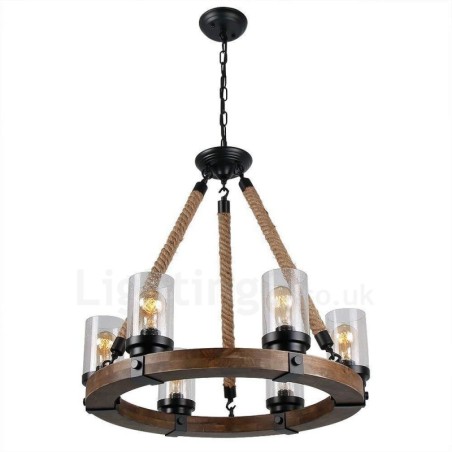 Lámpara de araña de madera vintage con 6 anillos de luz, estilo industrial, estilo loft, colgante lineal de madera. Lámpara de araña de madera vintage con 6 anillos de luz, estilo industrial, estilo loft, colgante lineal de madera.