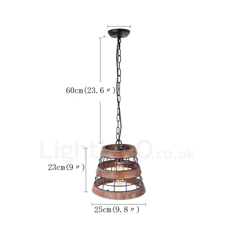 Lámpara de araña de madera vintage con 1 anillo de luz, estilo industrial, estilo loft, lineal, de madera