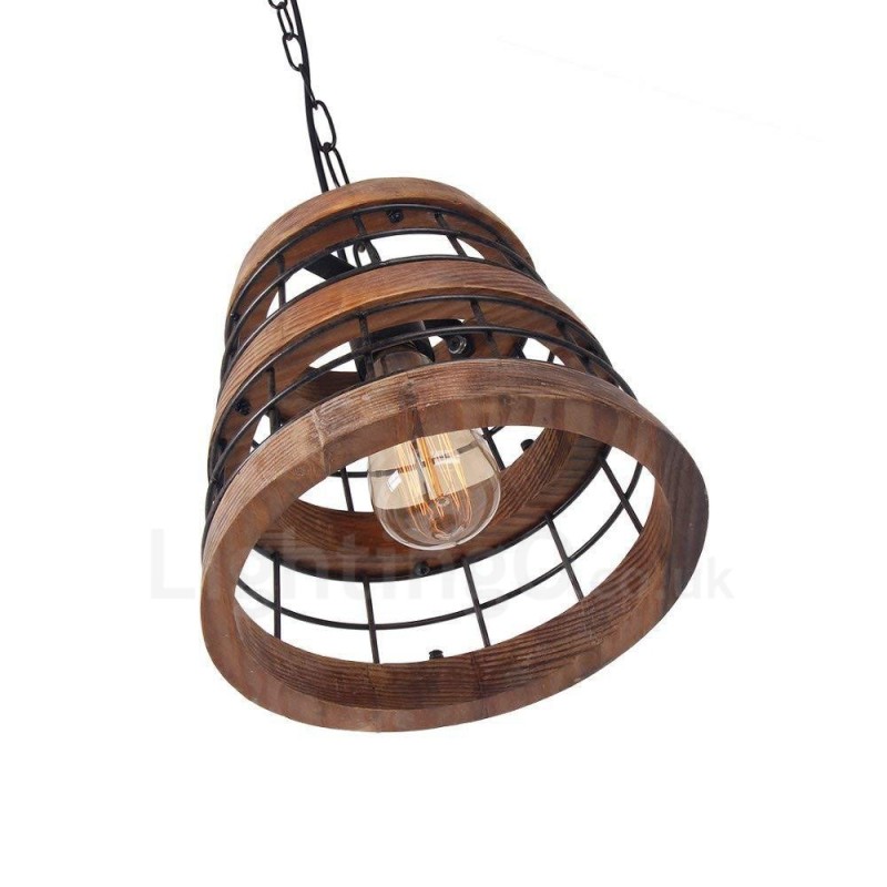 Lámpara de araña de madera vintage con 1 anillo de luz, estilo industrial, estilo loft, lineal, de madera