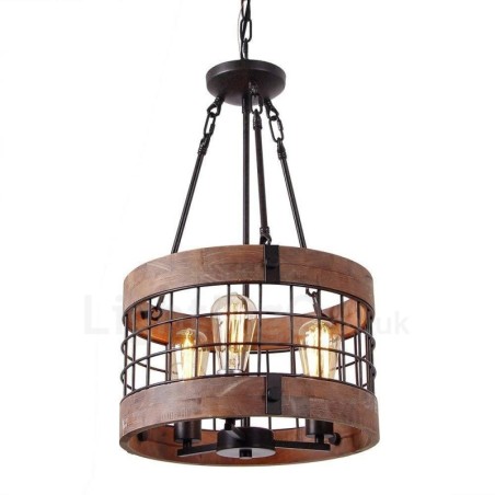 Lámpara colgante de madera vintage de 3 luces con forma de tambor, estilo industrial, estilo loft, de madera, estilo lineal. Lámpara colgante de madera vintage de 3 luces con forma de tambor, estilo industrial, estilo loft, de madera, estilo lineal.