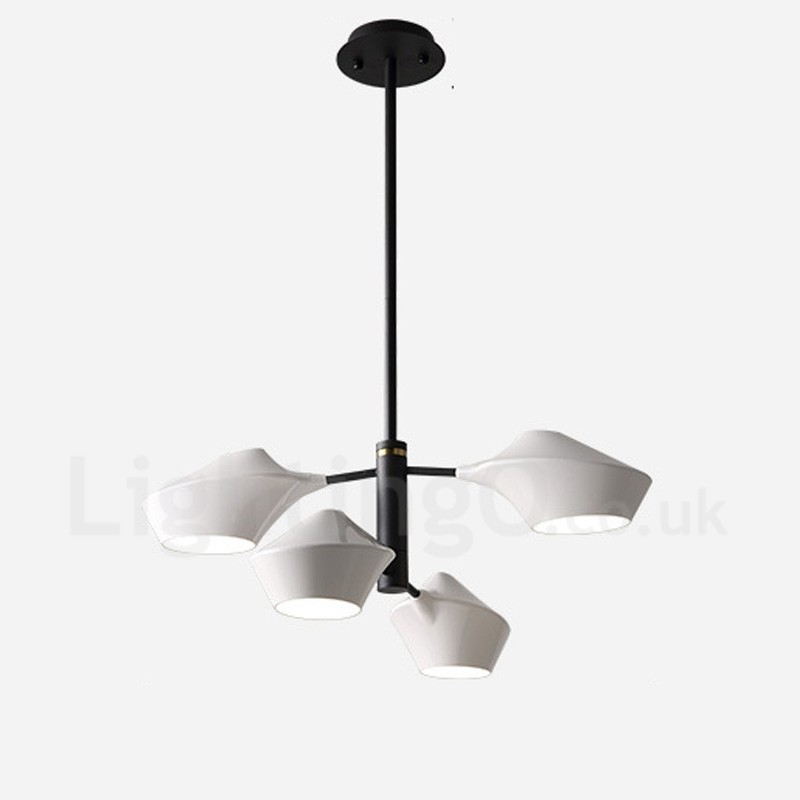 Lámpara de araña retro lineal de dos niveles, 4 luces y pantallas acrílicas para exteriores y garaje.