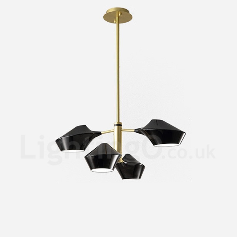 Lámpara de araña retro lineal de dos niveles, 4 luces y pantallas acrílicas para exteriores y garaje.