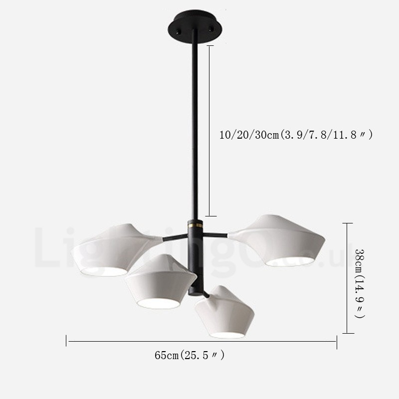 Lámpara de araña retro lineal de dos niveles, 4 luces y pantallas acrílicas para exteriores y garaje.
