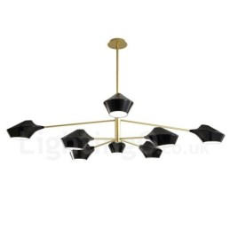 Lámpara de araña retro lineal multicolor de dos niveles y 8 luces con pantallas acrílicas para exteriores y garajes.