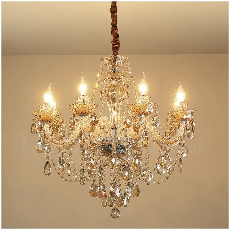 Lámpara de araña de cristal elegante de 8 luces en color coñac