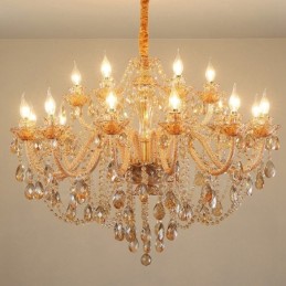 Candelabro de cristal elegante de 18 (12+6) luces ámbar doradas
