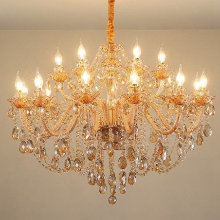 Candelabro de cristal elegante de 18 (12+6) luces ámbar doradas Candelabro de cristal elegante de 18 (12+6) luces ámbar doradas