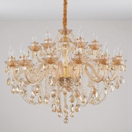 Candelabro de cristal elegante de 18 (12+6) luces ámbar doradas
