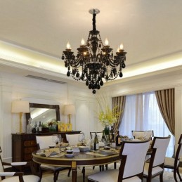 Lámpara de araña elegante de cristal negro de 8 luces