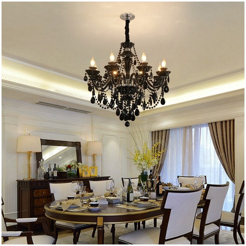 Lámpara de araña elegante de cristal negro de 8 luces