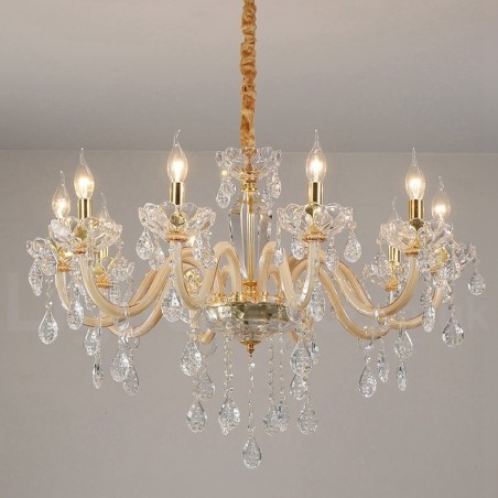 Candelabro dorado con candelabro de cristal transparente Candelabro dorado con candelabro de cristal transparente