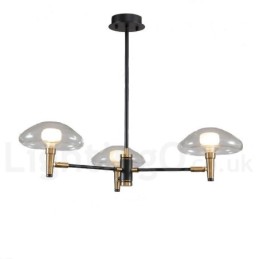 Lámpara de araña de 3 luces estilo mini, estilo uplight, con acabado galvanizado y pintado, y pantallas de vidrio.