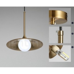Lámpara colgante estilo industrial, estilo mini, dorada, galvanizada, con acabado pintado y pantalla de vidrio.