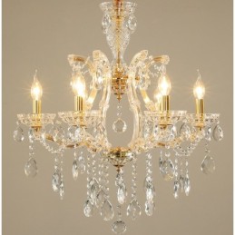 Candelabro de cristal dorado de 6 luces