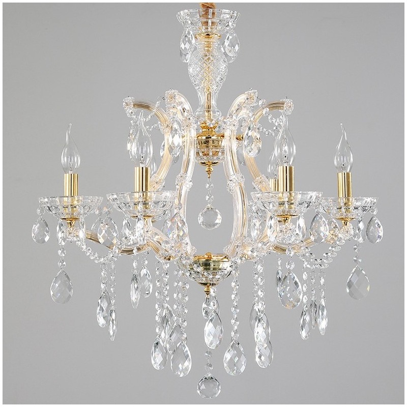Candelabro de cristal dorado de 6 luces