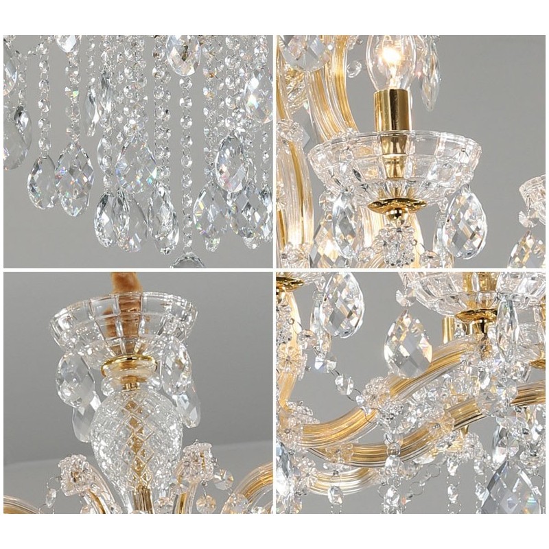 Candelabro de cristal dorado de 8 luces