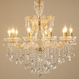 Candelabro de cristal dorado de 10 luces