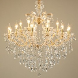 Candelabro de cristal dorado de 18 (12+6) luces